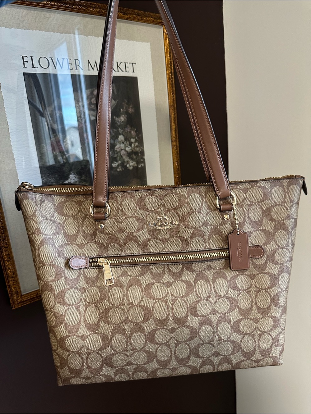 Coach Gallery Tote F79609 Signature Canvas Brown | Like New - Picture 3 of 7